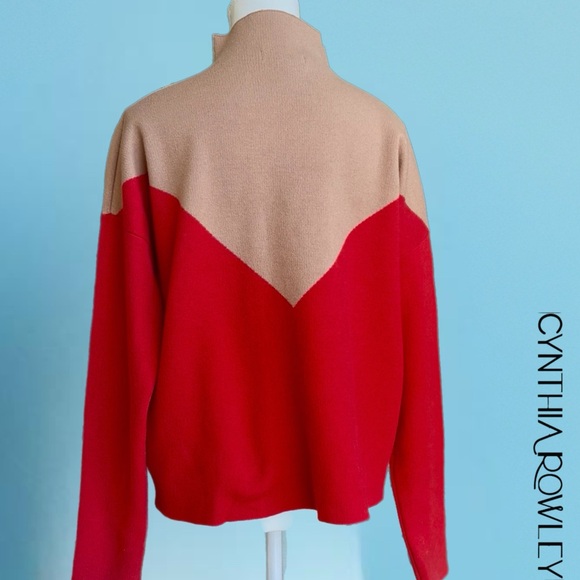 Cynthia Rowley Women's Red and Tan Cowl Sweater - Picture 4 of 8